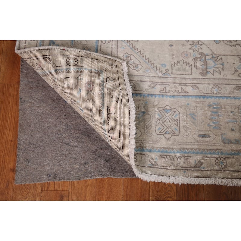 Distressed Muted Tabriz Persian Rug Handmade Vintage Wool Carpet - 6'5" x 9'3"
