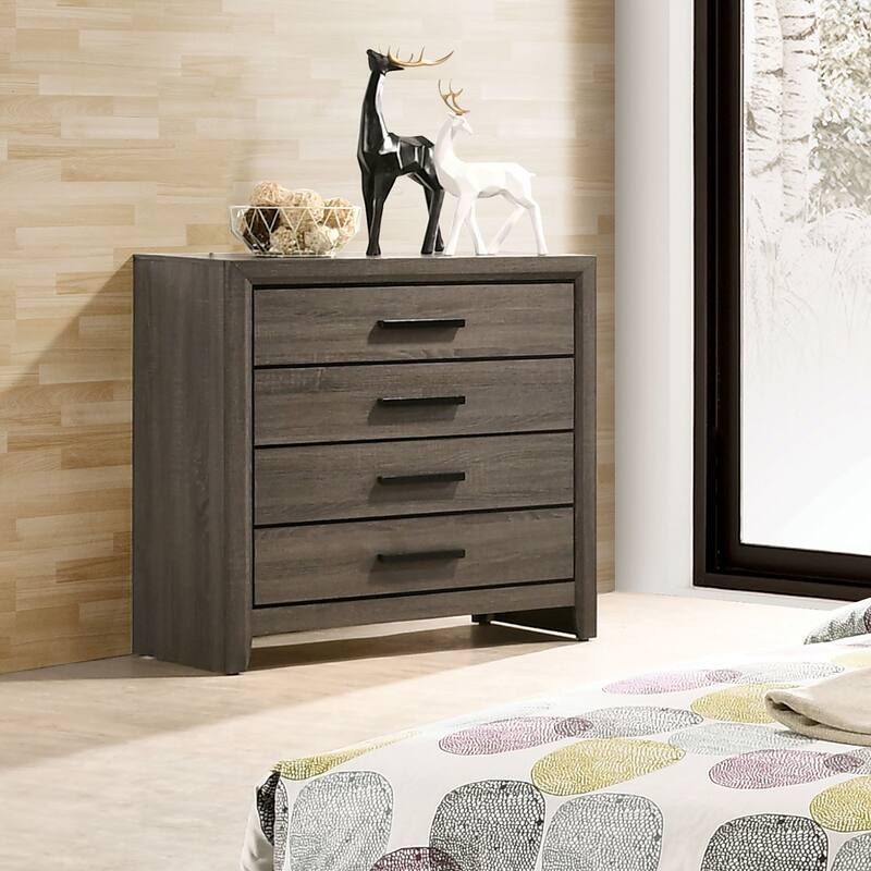 Aury Transitional Grey Solid Wood 4-Drawer Chest by Furniture of America - Grey