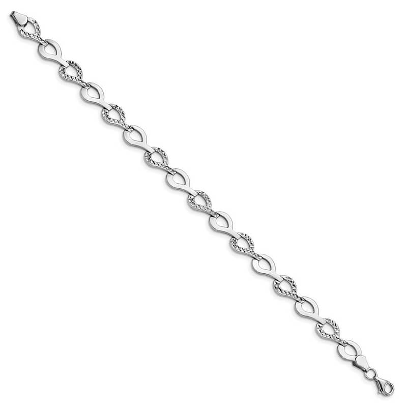 Curata 10k White Gold Polished Textured Alternating Flat Link Bracelet 7.5 Inch