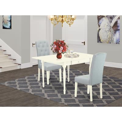 3-Piece Linen White Finish Solid Wood Top Dining Table Set