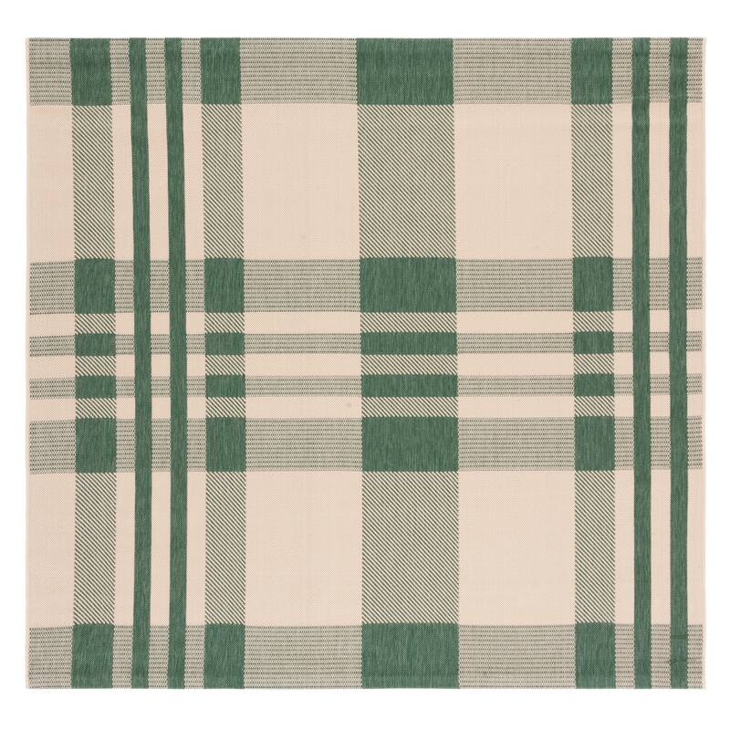 SAFAVIEH Courtyard Oriole Plaid Indoor/ Outdoor Waterproof Patio Backyard. - 2'7" Square - Green/Beige