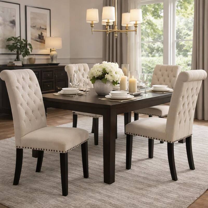 Ali 20 Inch Set of 2 Side Chairs, Light Gray Button Tufted Rolled Back