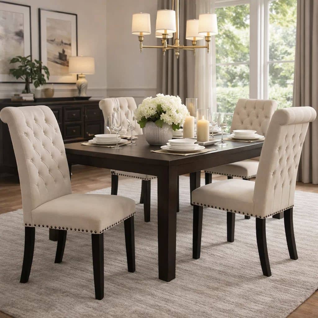 Ali 20 Inch Set of 2 Side Chairs, Light Gray Button Tufted Rolled Back