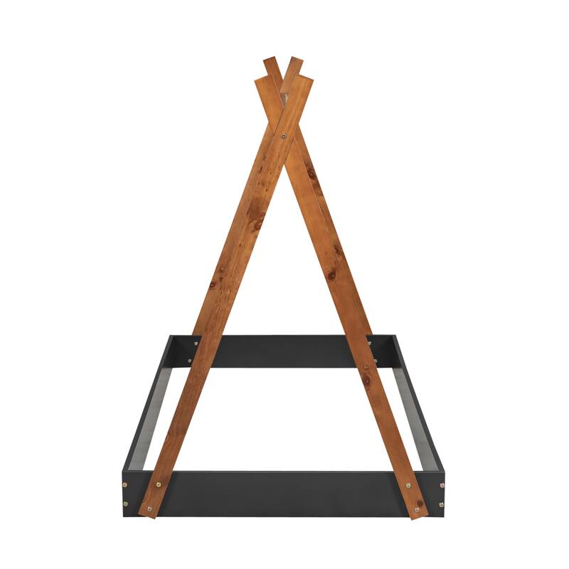 Tent Bed Frame Triangle Structure Floor Bed Full of Imagination Bed Tent for Little Adventurer, No Box Spring Needed