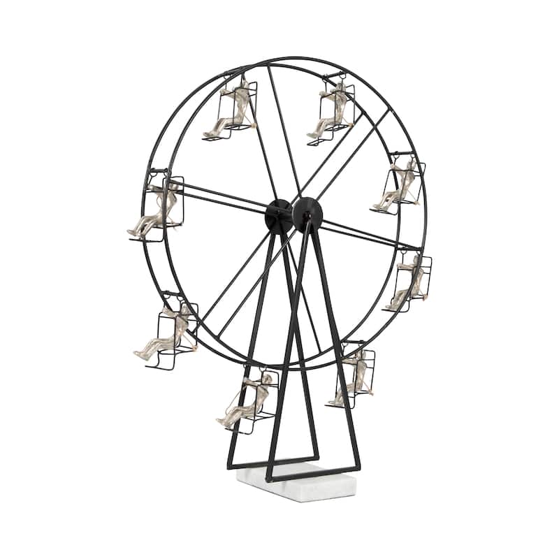 Sagebrook Home 23" Ferris Wheel Sculpture, Elegant Metal & Marble Design, Sophisticated Black Decor For Homes - 19" x 7" x 23"