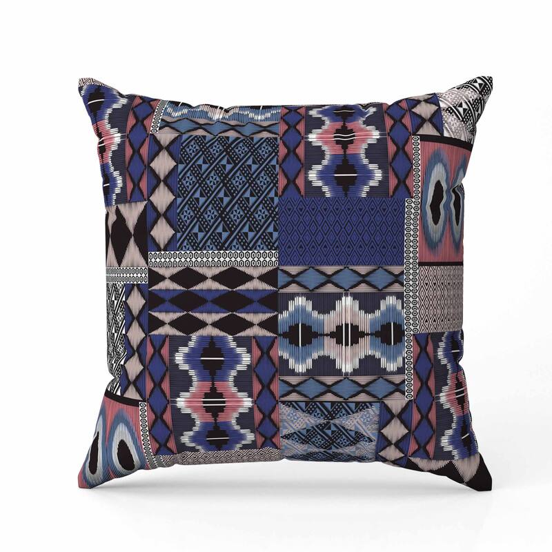 Patched Perfection Indoor/Outdoor Reversible Throw Pillow Blue and Rose