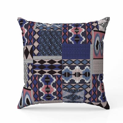 Patched Perfection Indoor/Outdoor Reversible Throw Pillow Blue and Rose
