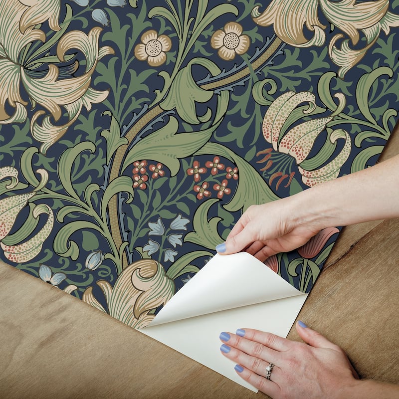 Golden Lily Indigo and Rose Peel and Stick Wallpaper