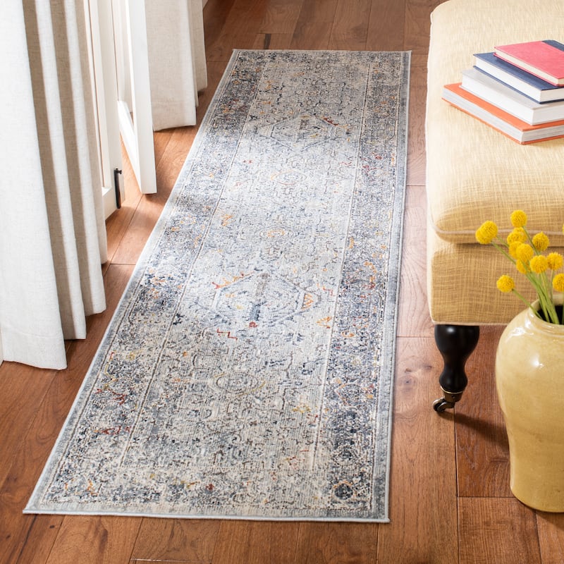 SAFAVIEH Madison Oralia Modern Polyester Rug - 6'7" x - 3' x 10' Runner - Light Grey/Navy