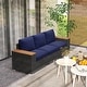 preview thumbnail 16 of 24, Outsunny 3-Seat Patio Sofa with Cushions, PE Rattan Outdoor Couch with Wood Grain Wide Armrests for Porch