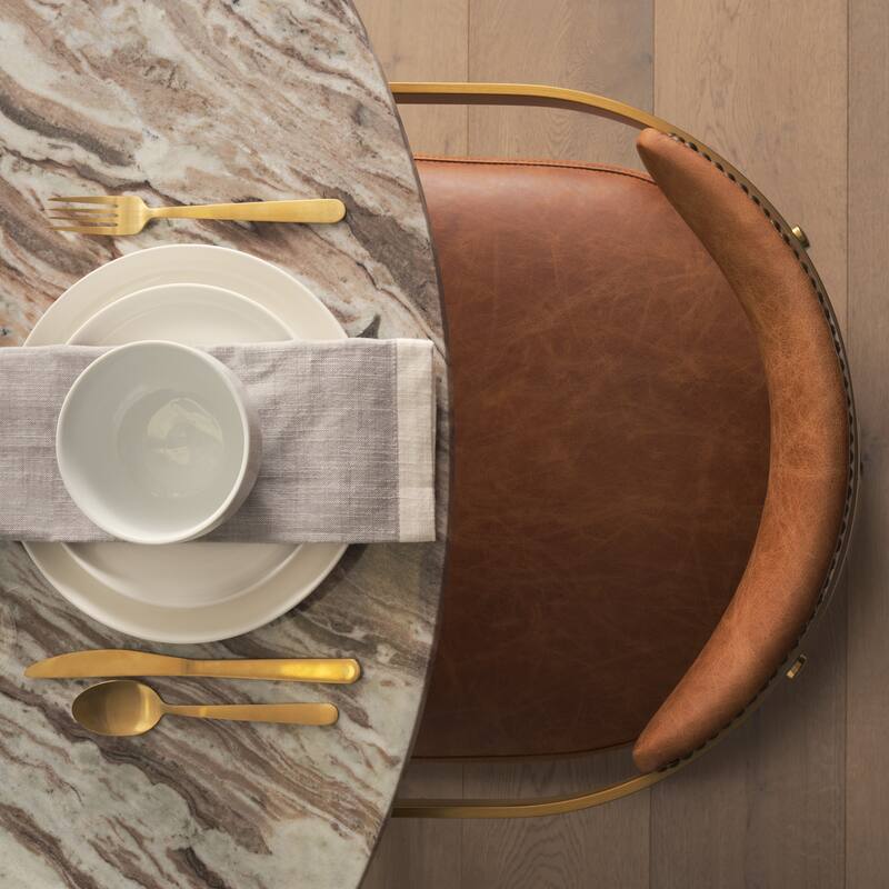 Allyson Round Medium Brown w/ Pink Marble Pedestal Dining Table