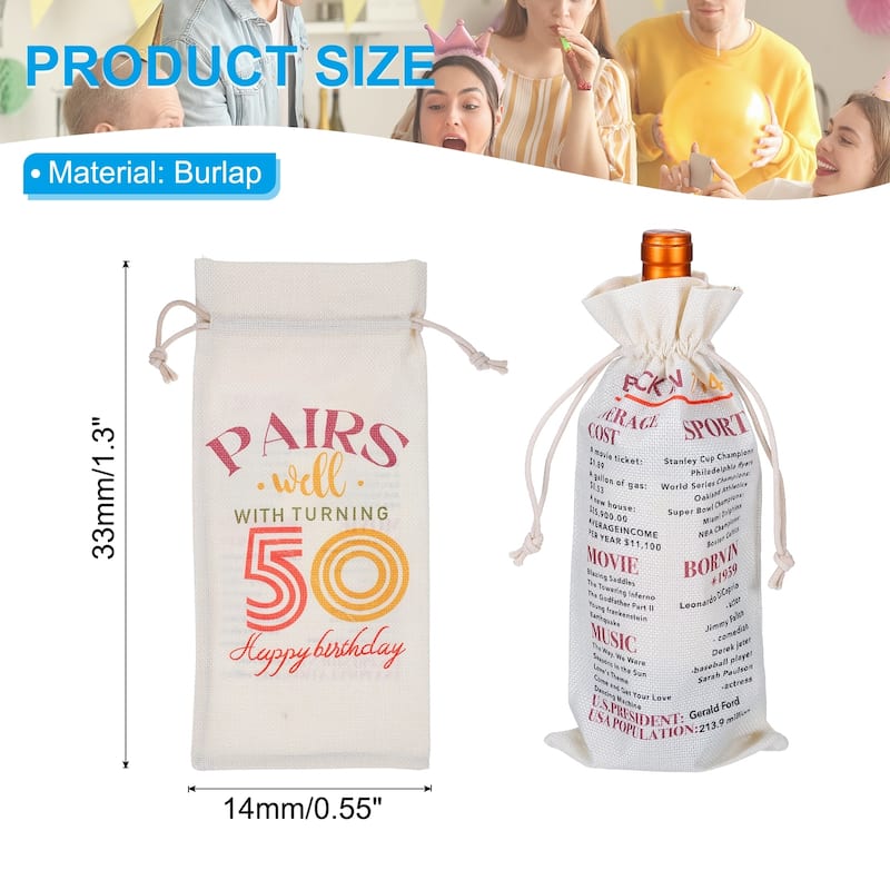 Happy Birthday Gifts Wine Bag for Women Men, Beige - 50th