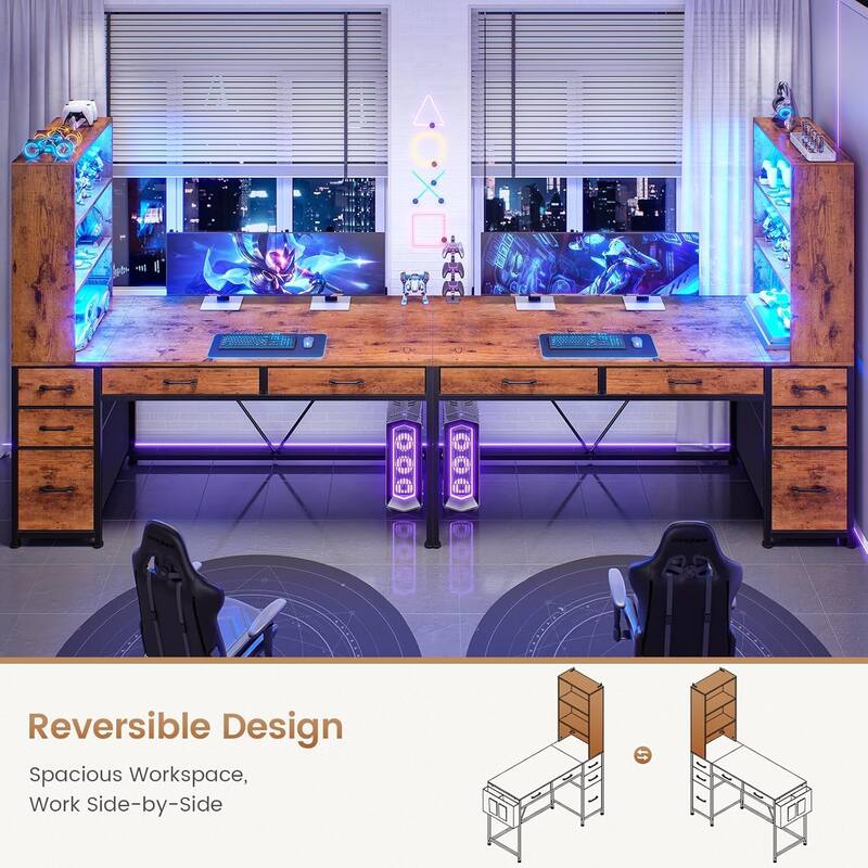 L Shaped Computer Desk 5 fabric Drawers Gaming Desk Storage Shelf