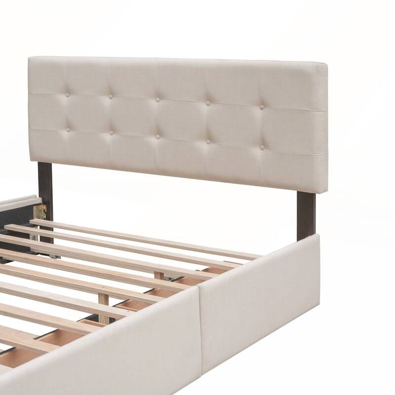 Upholstered Platform Bed with 2 Drawers and 1 Twin XL Trundle
