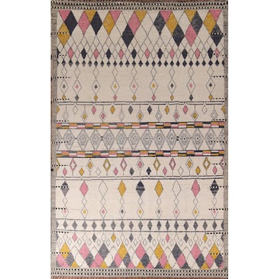 Geometric Beige Moroccan Area Rug Handmade Modern Wool Carpet - 8'10"x 12'9"