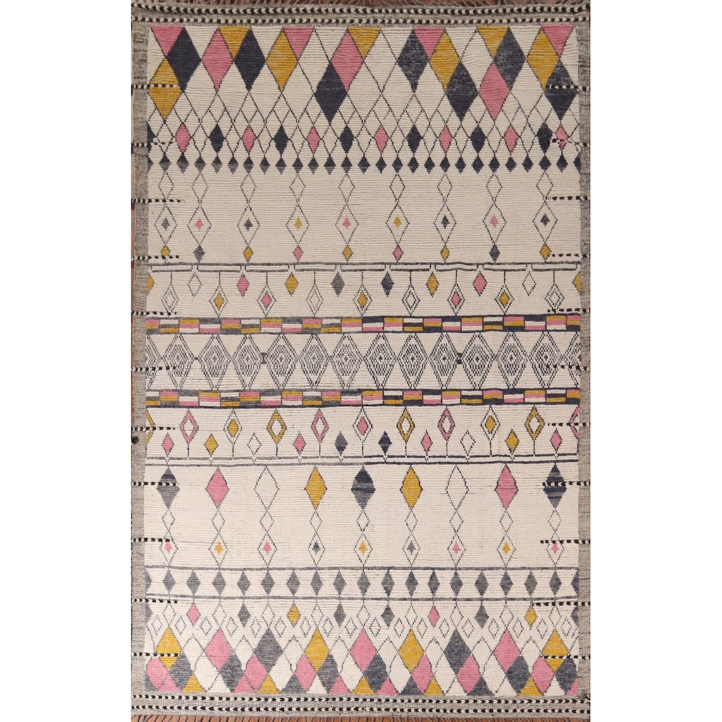 Geometric Beige Moroccan Area Rug Handmade Modern Wool Carpet - 8'10"x 12'9"
