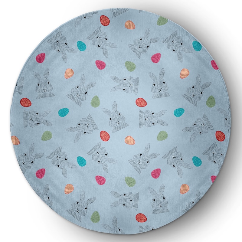 Bunnies and Eggs Easter Chenille Indoor/Outdoor Rug - After Rain Blue - 5' Round
