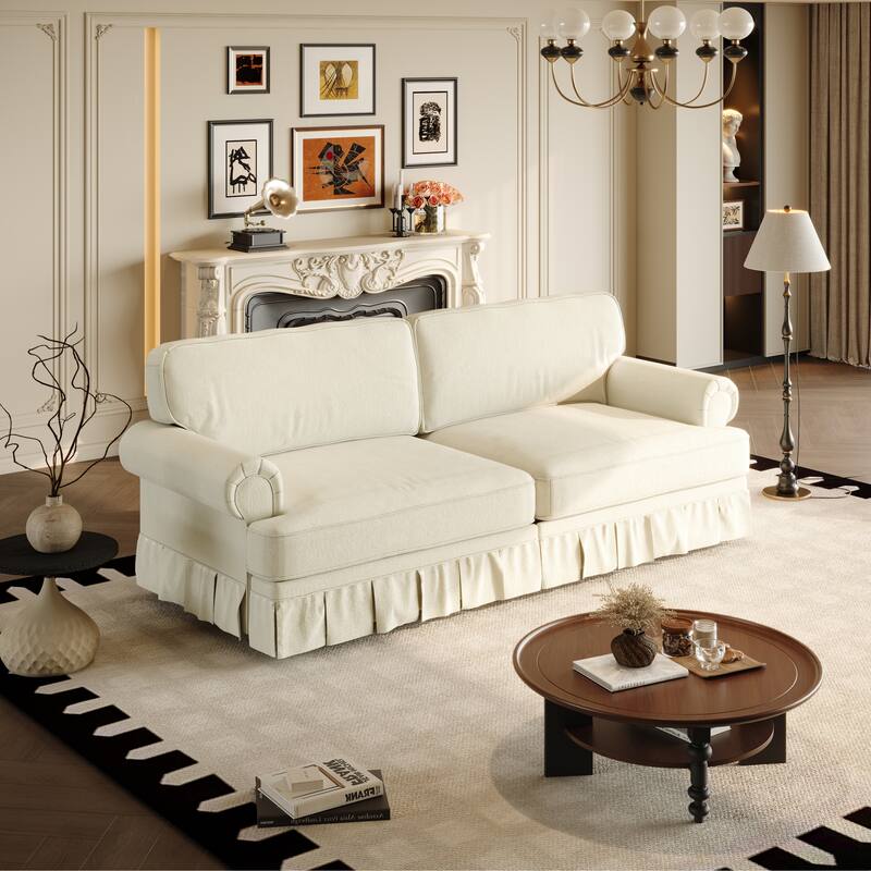 2 Piece Sofa Set for Living Room, Classic 4 Seat Couch and 3 Seat Sofa with Pleated Skirt Design, Rolled Arms Deep Seat Couches