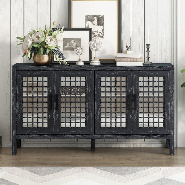 Retro Mirrored Sideboard Storage Cabinet with Closed Grain