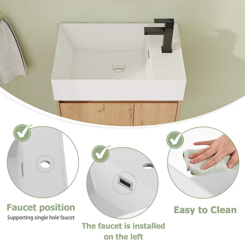 24"/30" Floating Bathroom Vanity with Sink, Mini Wall Mounted Bathroom Vanity with Soft Close Door