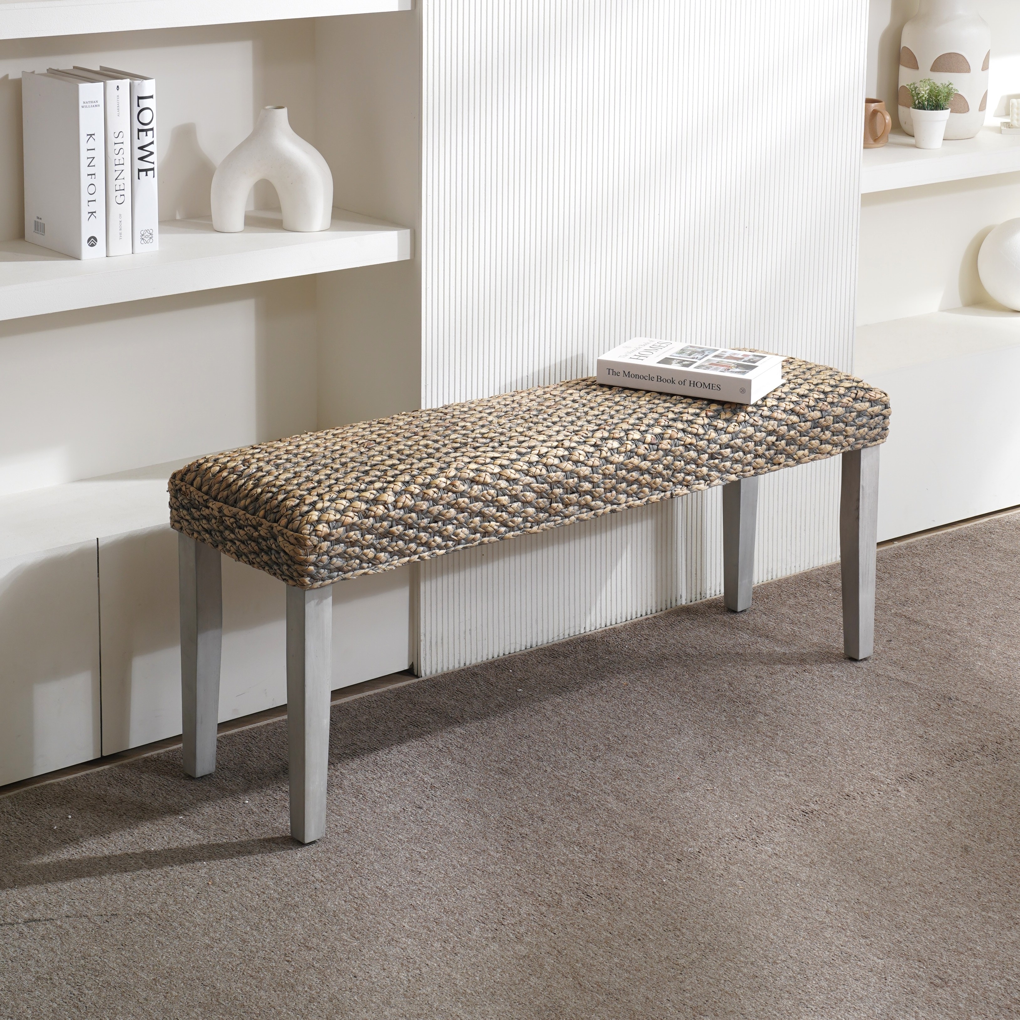 Made4Home Valencia Entryway Bench Water Hyacinth & Acacia Solid Wood