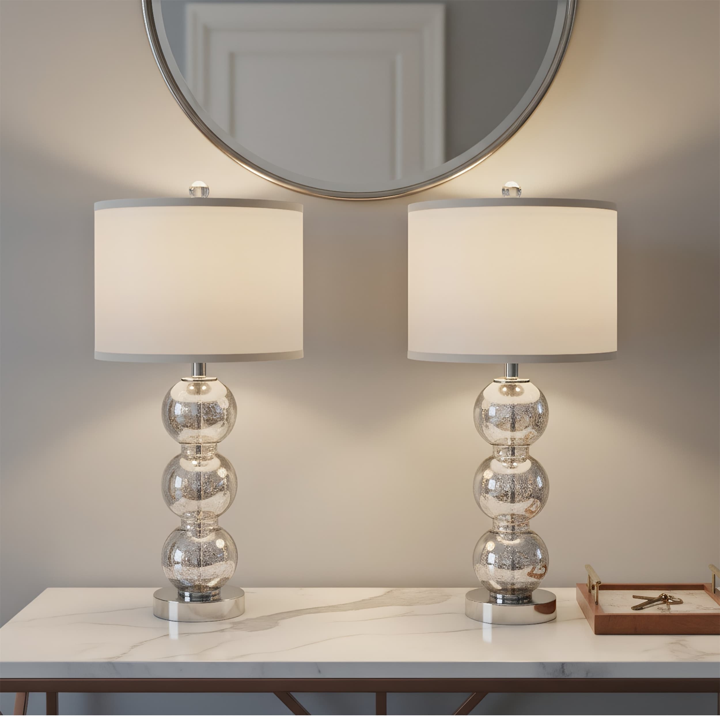 27" Glass Table Lamp with 3-Color Temp & Dual USB Ports, Set of 2