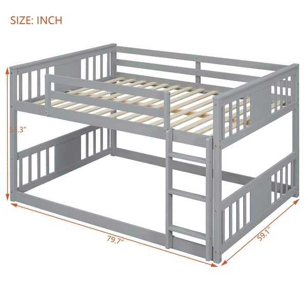 dimension image slide 1 of 2, Wood Frame Bed Full Over Full Bunk Bed wLadder, Full-length Guardrail