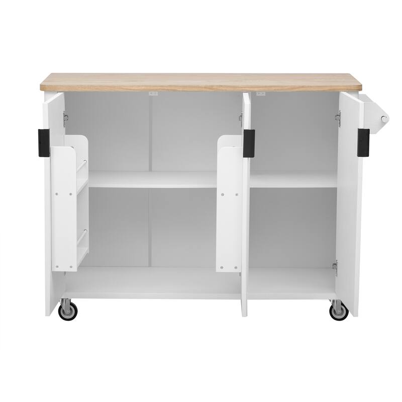 Kitchen Island with Drop Leaf, Farmhouse Kitchen Island on Wheels with Internal Storage Rack, Towel Rack for Kitchen