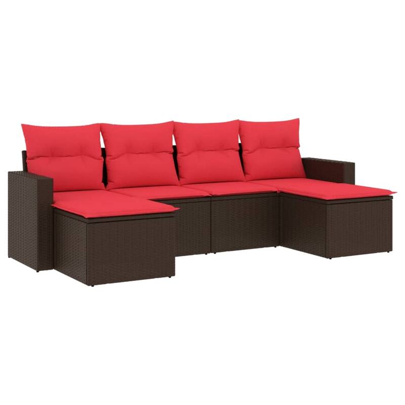 vidaXL Patio Sofa Set with Cushions Outdoor Conversation Furniture Poly Rattan - 25.8" x 24.4" x 27.2"