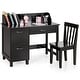 preview thumbnail 1 of 28, Costway Kids Wooden Study Desk & Chair Writing Table w/Drawer Storage Dark Brown