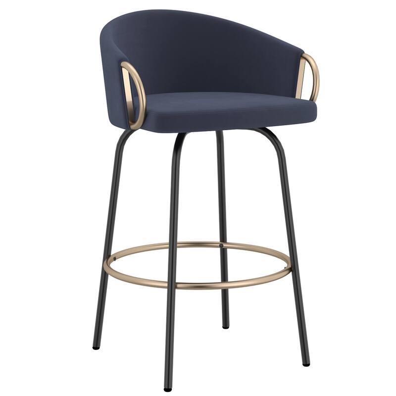 Set of 2 Contemporary Velvet & Metal 26" Counter Stool - Blue