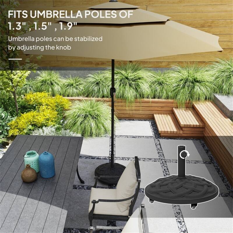 Outdoor Umbrella Base Resin Concrete and Steel Patio Parasol Stand Secure - 21.5" x 15.9" H