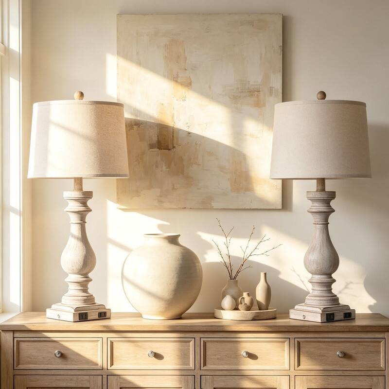 27.5'' Dimmable Bedside Table Lamp Set with Built-in USB Ports, and Touch Control (Set of 2)
