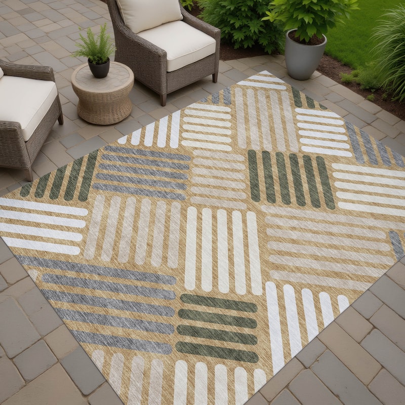 Machine Washable Indoor/ Outdoor Modern Weave Chantille Rug - Gold - 9' x 12'