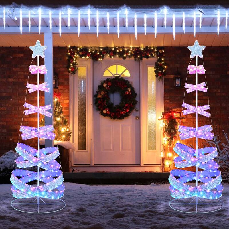 Costway 7 FT Outdoor Spiral Christmas Tree Pre-lit Christmas Tree with - See Details