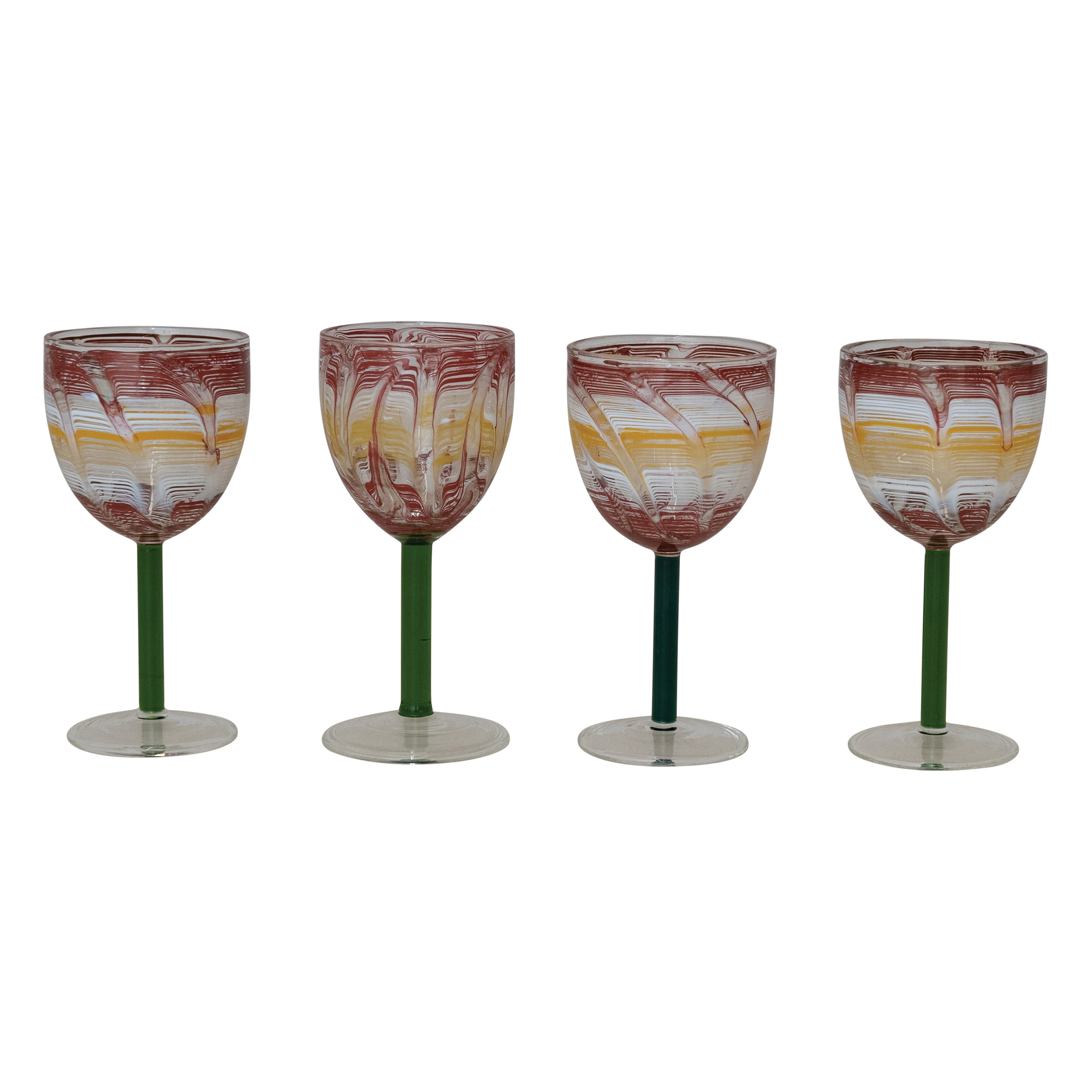 Hand-Blown Art Glass Wine Glasses with Stems - 3.0"L x 3.0"W x 6.25"H -  Overstock - 43180117