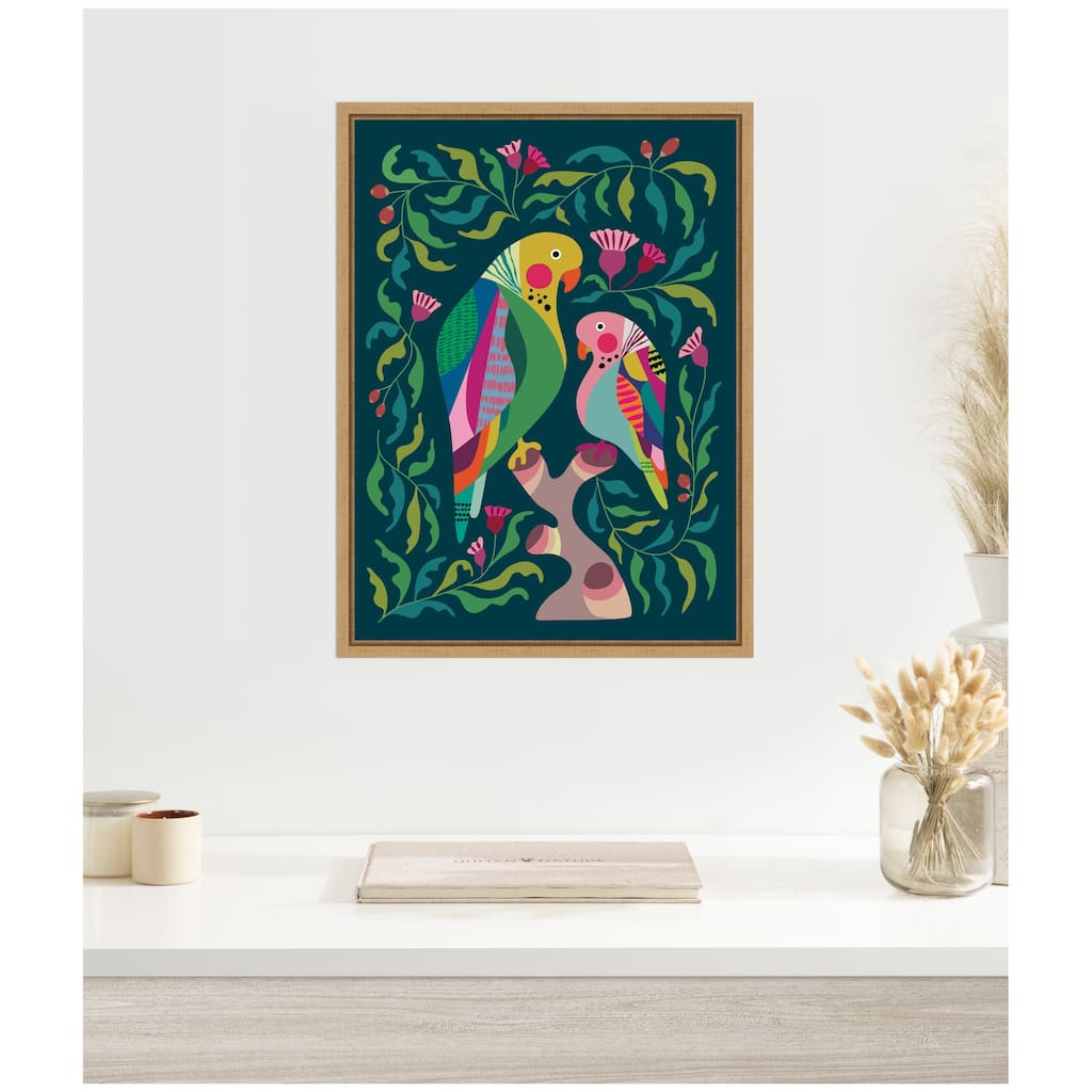 Kate and Laurel Budgies by Rachel Lee Framed Canvas Wall Art Print