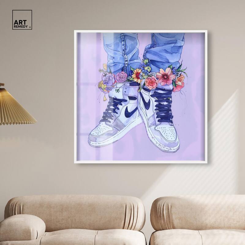 Lilac Floral Bloom Sneakers Shadowbox by Art Remedy