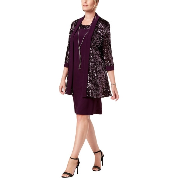 R&M Richards Womens Dress With Jacket Metallic Sequined