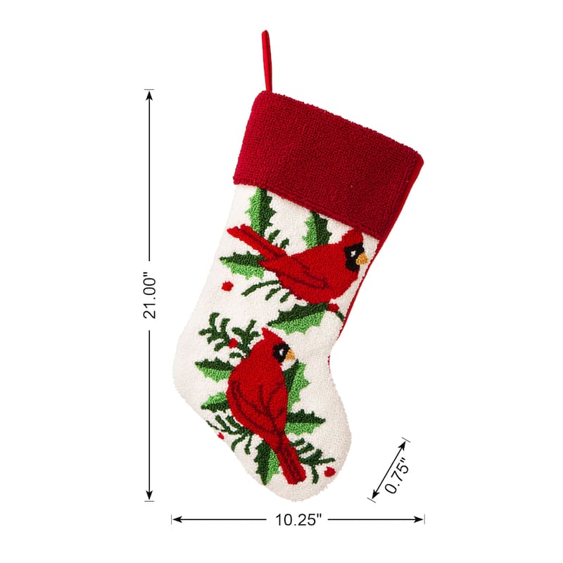 Glitzhome 21"L Poinsettia Cardinal Hooked Stocking
