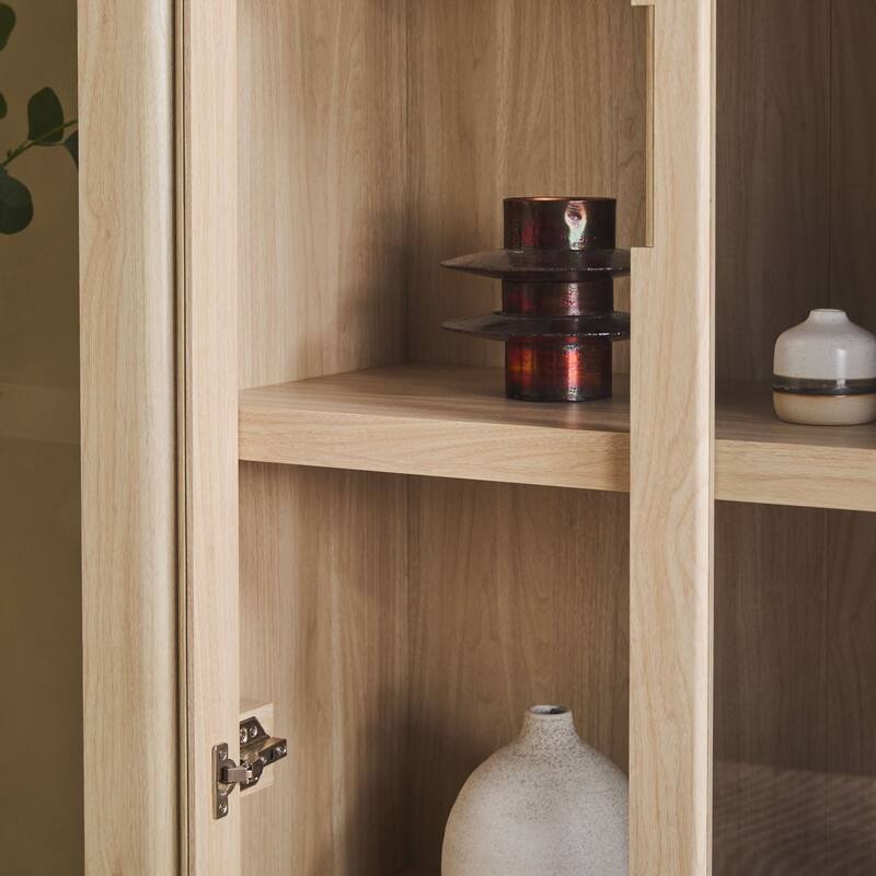 Walker Edison Modern Wood Bookshelf with Glass Doors and Drawer Storage