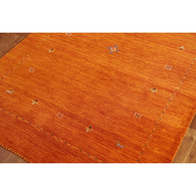 Orange Tribal Gabbeh Indian Rug Hand-Knotted Wool Carpet - 4'1"x 5'10"