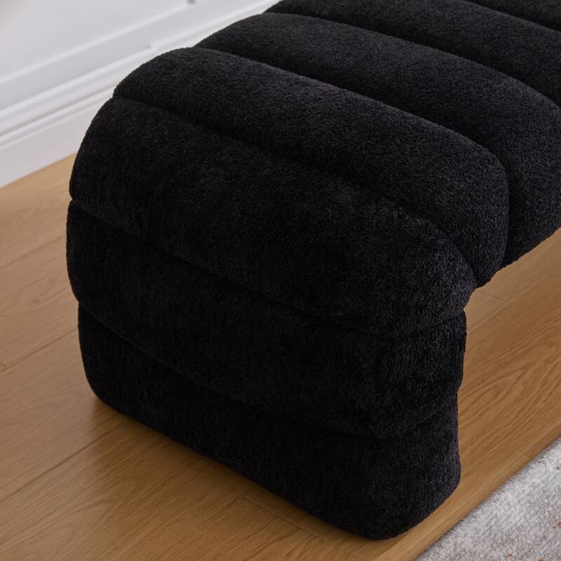 69.7" W Modern Chenille Bedroom Entryway Bench with Wood Legs