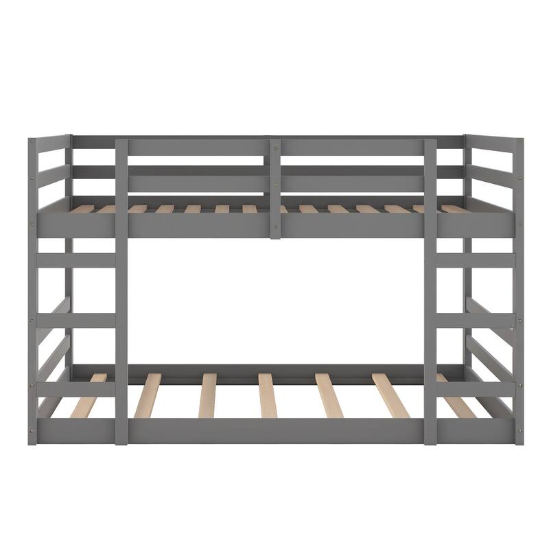 Full Over Full Size Bunk Platform Bed Frame with Ladder, Pine Wood Frame for Durability and Safety, Kids Bedroom Furniture