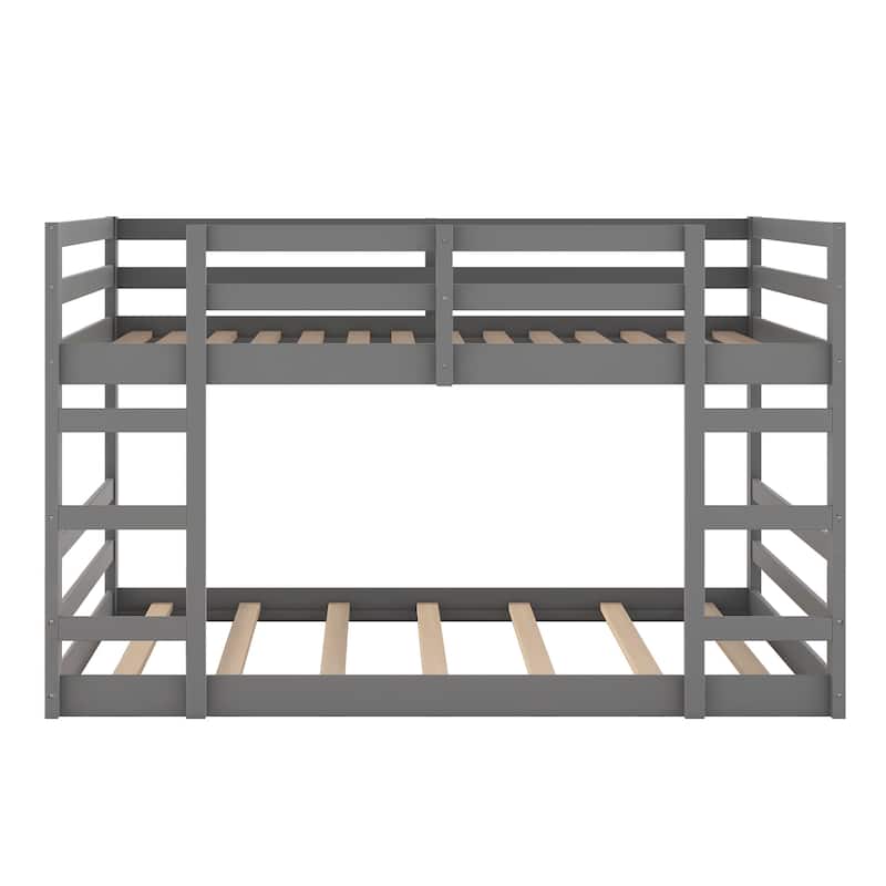 Full Over Full Wooden Bunk Bed with Ladder, Guardrails, and Slatted Base