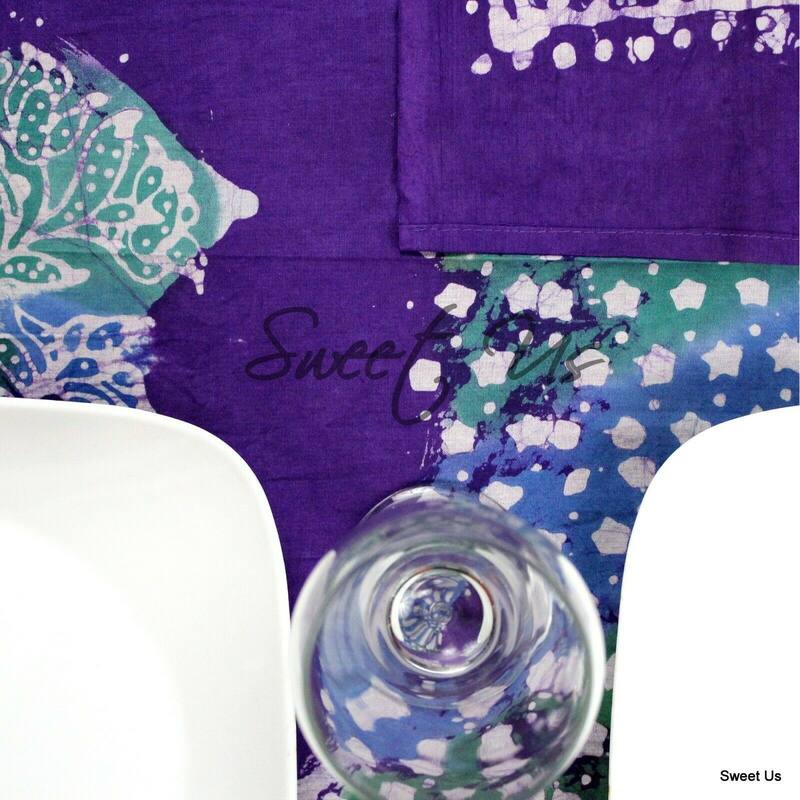 Cotton Batik Print Floral Tablecloth Rectangle - 58 x 90 in