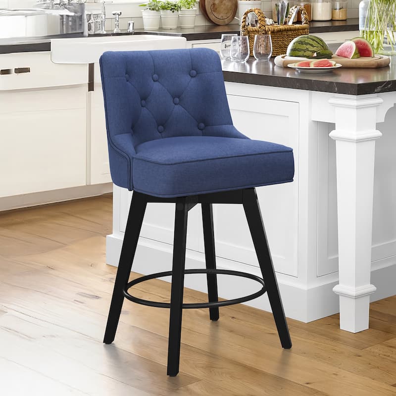 Modern 26.in Swivel Bar stool Upholstered Wooden Counter Height Footrest Armless Stool with Back