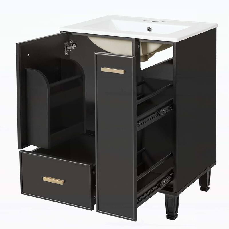 Freestanding Vanity Set with Door Shelf,Deep Drawer,2-Tier Pull-Out Basket