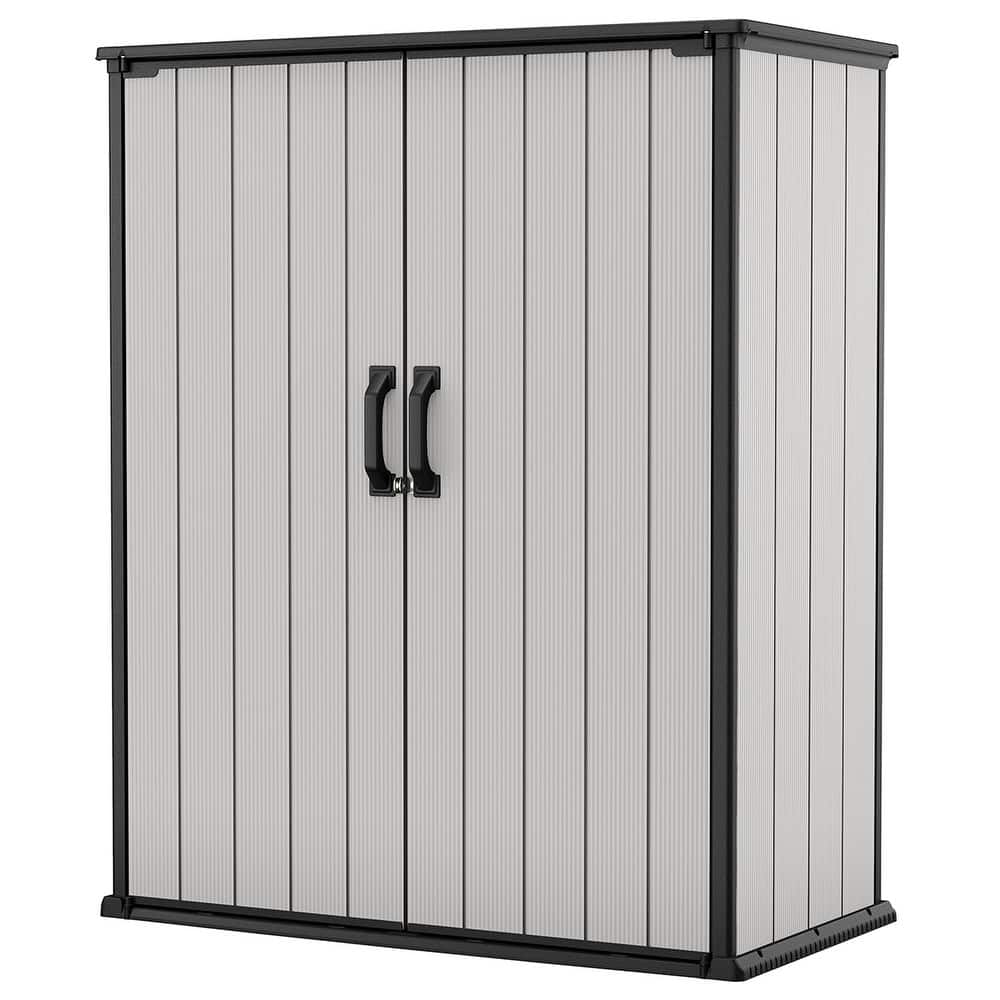 Keter Premier Tall Vertical Resin Durable Outdoor Storage Shed With Floor for Patio Furniture and Tools, Grey