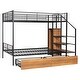 preview thumbnail 15 of 16, Twin over Full Metal Bunk Bed with Drawer and Lateral Storage Ladder and Wardrobe, White